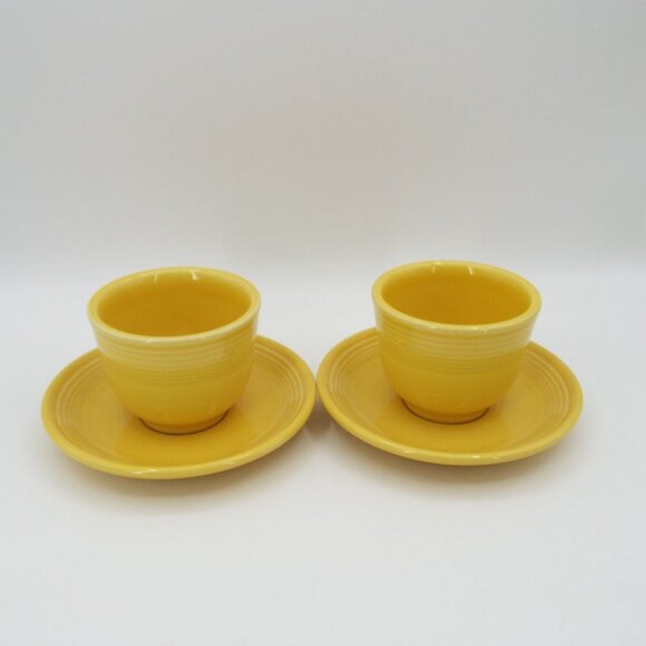 Pair of Fiesta Homer Laughlin USA Sunflower Yellow Cups and Saucers - Picture 3 of 13